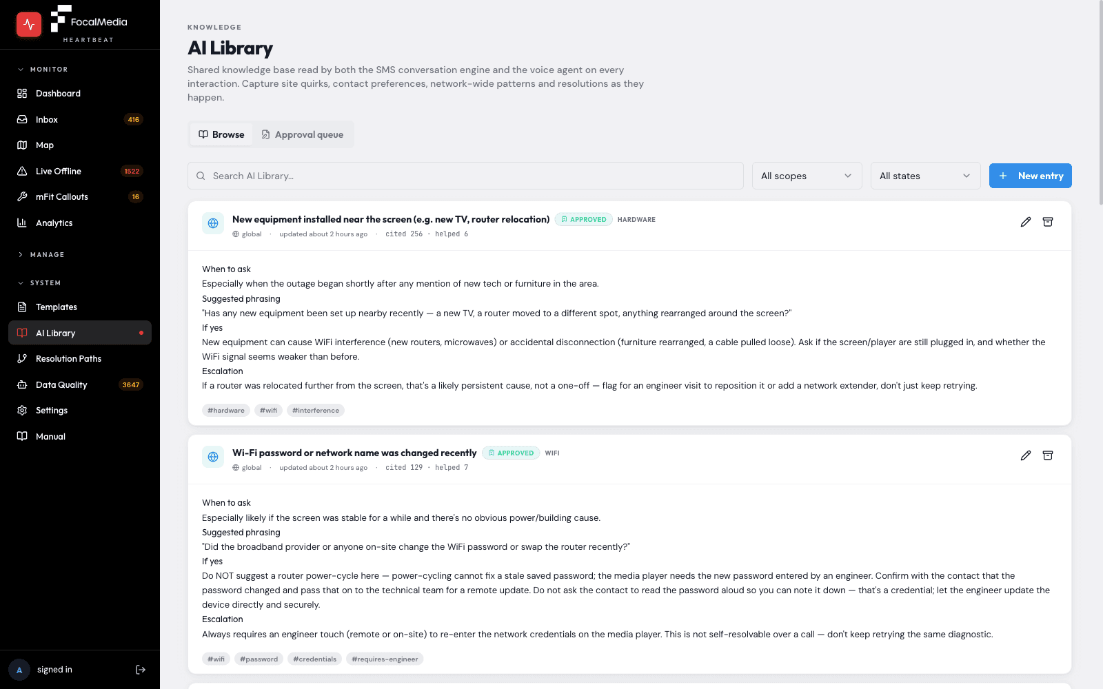 Heartbeat AI Library — the shared knowledge base read by the SMS engine and voice agent on every interaction